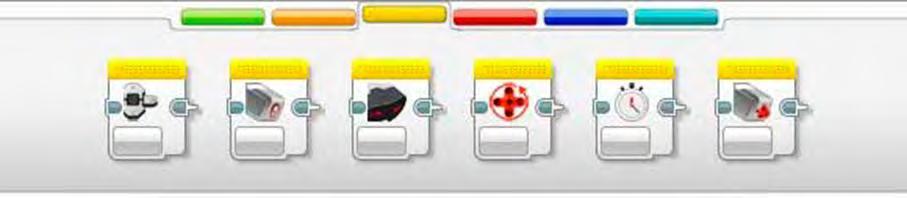 3. Loop (Hurok) 4. Switch (Kapcsoló) 5. Loop Interrupt (Hurok megszakítás) ÉRZÉKELŐ BLOKKOK SÁRGA (SENSOR BLOCKS) (Balról jobbra) 1. Brick Buttons (Tégla gombok) 2. Color Sensor (Színérzékelő) 3.