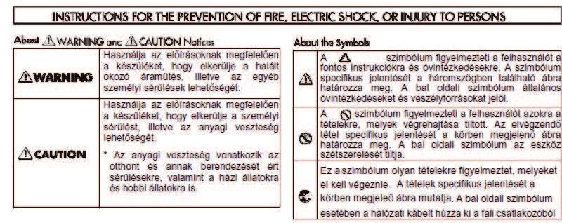 AZ ESZKÖZ BIZTONSÁGOS HASZNÁLATA Mielőtt az eszközt használja, figyelmesen olvassa el az alábbiakat: A KÉSZÜLÉK BIZTONSÁGOS HASZNÁLATA (1.o.) és FONTOS TUDNIVALÓK (4.o.) Ezek a fejezetek fontos információkat tartalmaznak a készülék rendeltetésszerű használatával kapcsolatban.