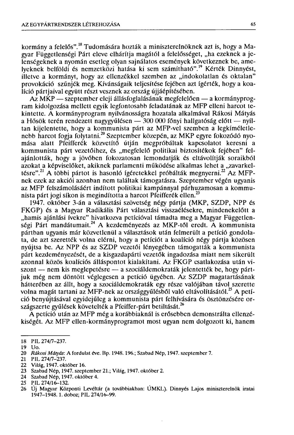 AZ EG Y PÁRTREN DSZER LÉTREHOZÁSA 65 kormány a felelős".