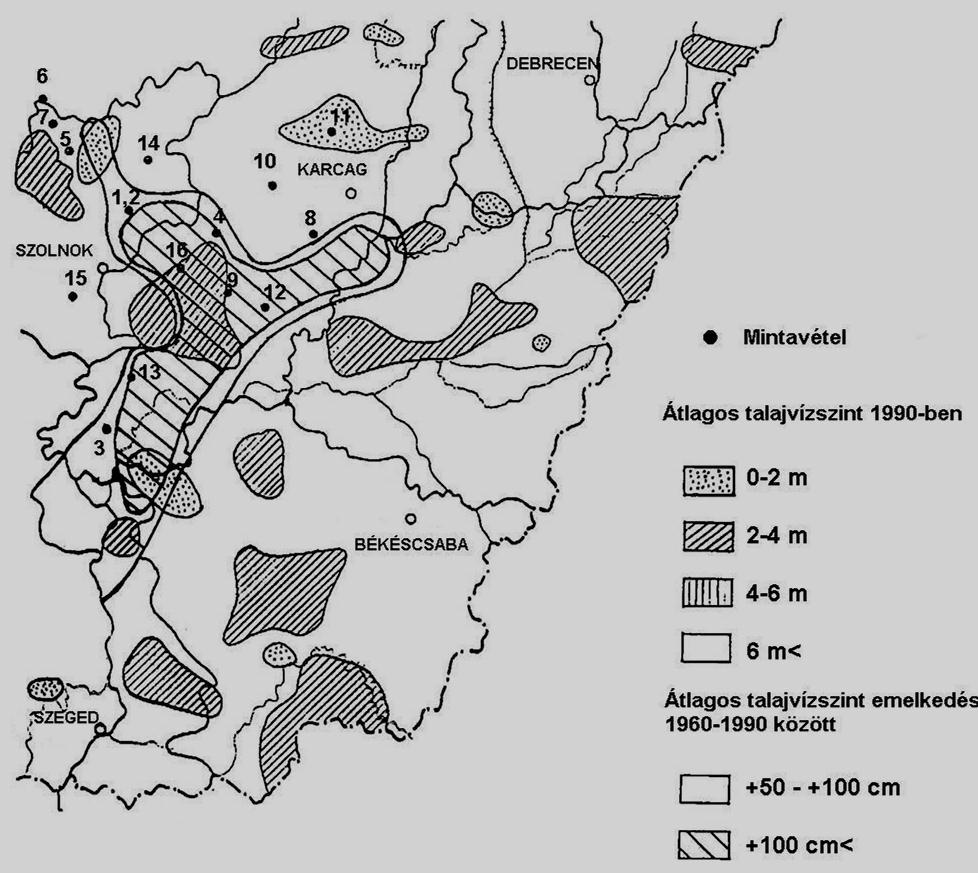 Jász- Nagykun- Szolnok megyei öntözési monitoring 1989-1992 -62 vizsgált szelvényből 29- ben volt só-tartalon növekedés -20 pozitív szelvény eredetileg is