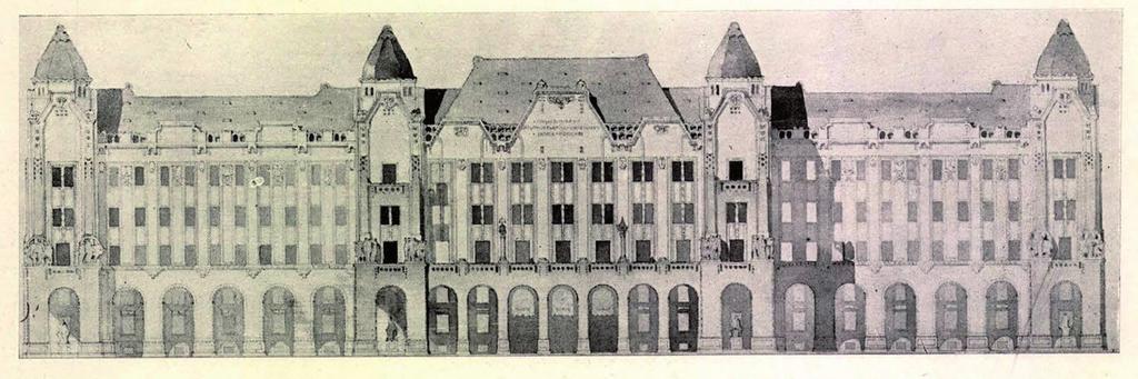 Magyar közigazgatási épületek pályázatai 23 14. ábra. A Jónás fivérek pályaterve, főhomlokzat. Forrás: MP 5 (1907) 6., 9. sz.