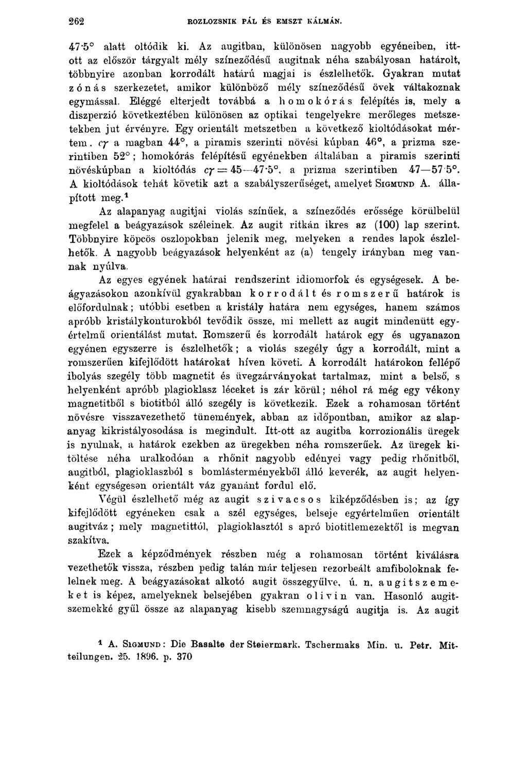 2 6 2 ROZLOZSNÍK PÁL ÉS EMSZT KÁLMÁN. 47*5 alatt oltódik ki.