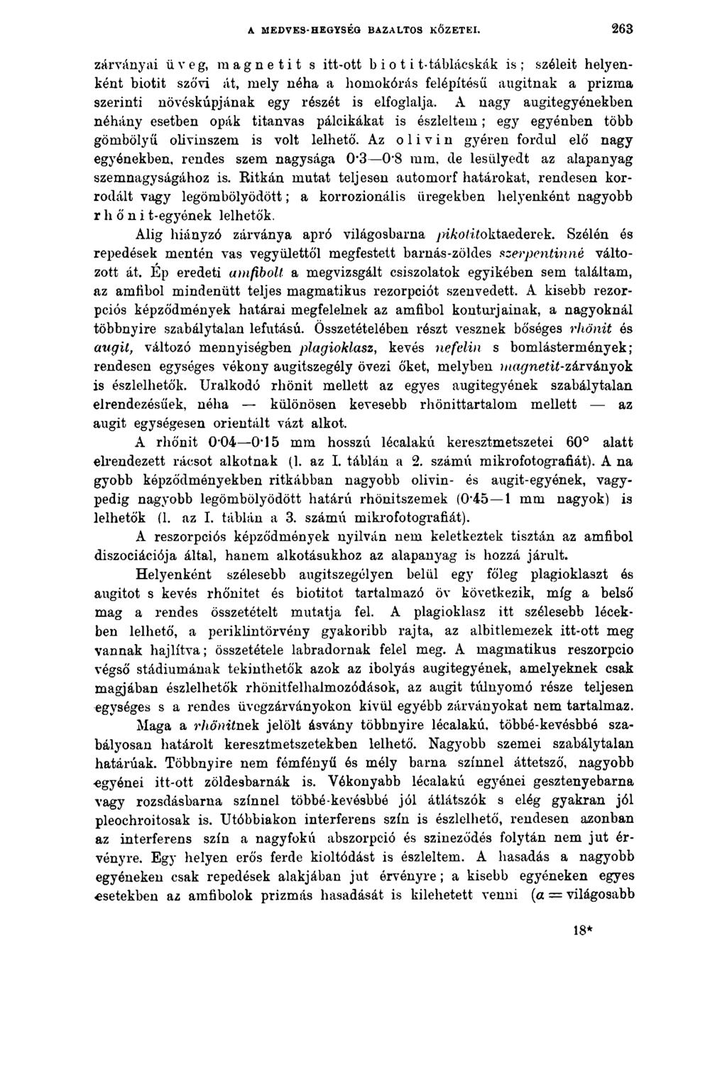 A MEDVES-HEGYSÉG BAZALTOS KŐZETEI.