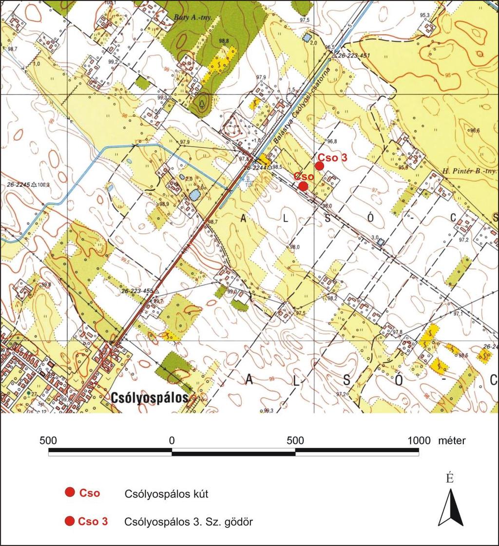 21 szolgált. A gödör cementált karbonátot és karbonát iszapot tár fel. A talajvíz mélysége évszaktól függően 0,5 1,2 m (Molnár B. 1980, Molnár B. Szónoky M. 1981). A gödör (Csólyospálos 3. sz. /Cso 3.