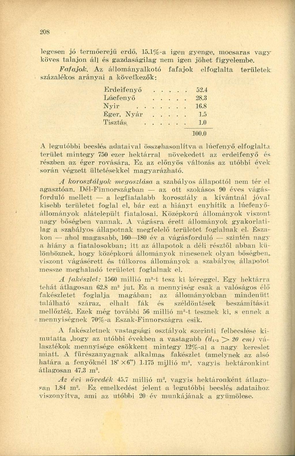 208 legesen jó termőerejű erdő, 15.1%-a igen gyenge, mocsaras vagy köves talajon áll és gazdaságilag nem igen jöhet figyelembe.