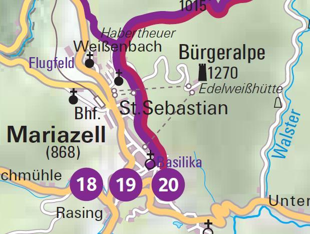 A templomtól a festői szépségű Sebastianiweg úton haladtunk tovább Mariazell felé.