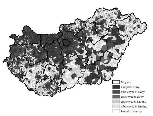 2. Ábra: A magyar települések versenyképességi helyzete A kelet-nyugat megosztottság megerősítésre kerül ezen vizsgálati keretek között is, a versenyhátrányos települések 61,5 százaléka sűrűsödik be
