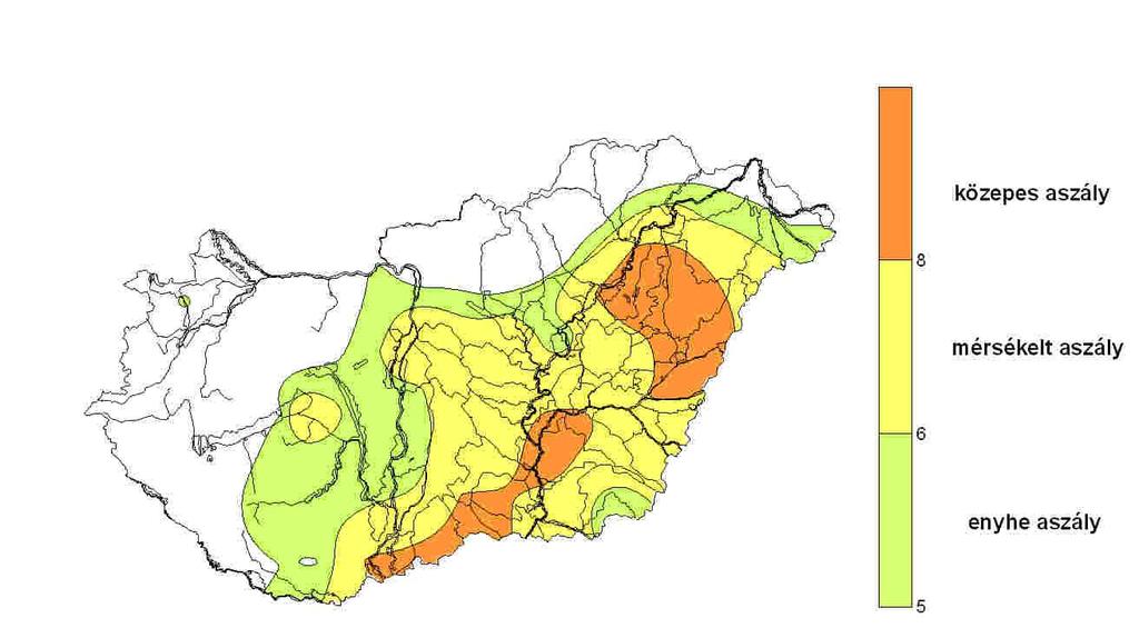 aszályindex (PAI) 2009-re elzetesen számított értékei és területi eloszlása azt mutatják, hogy a Dunántúl nyugati fele és az ország északi peremvidéke kivételével legalább enyhe aszály mindenütt