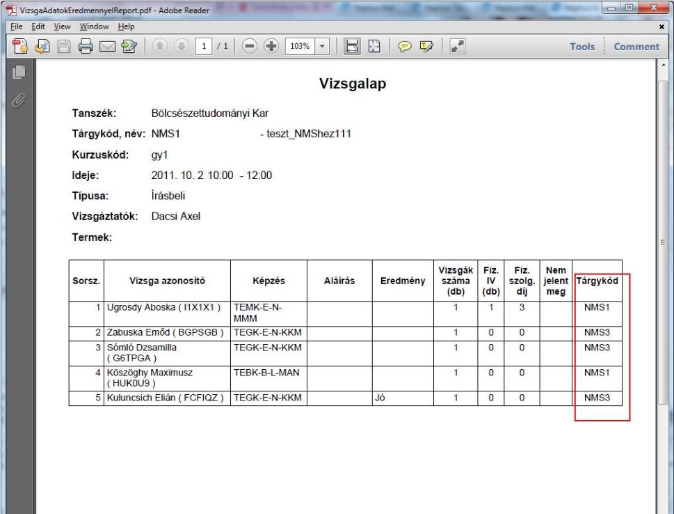 5.2.2. Vizsgalap nyomtatása Ez az opció a vizsga saját menüjében (ha a vizsga kezdeti dátumára, vagy a vizsga sorának végén található "Lehetőségek" ikonra kattint), vagy a vizsga hierarchikus sorában