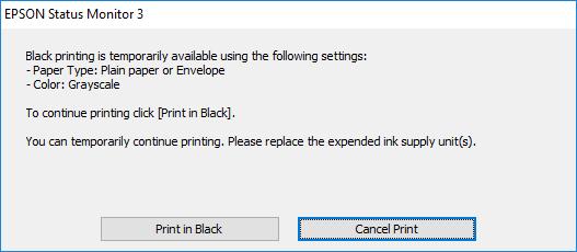 Amikor az alábbi ablak jelenik meg, függessze fel a nyomtatást. Ha nem tudja a nyomtatást a számítógépről törölni, használja a nyomtató vezérlőpultját.