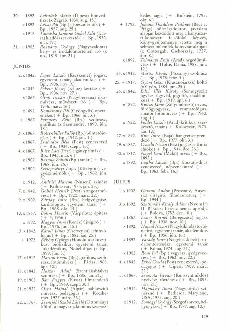 30. + 1892. Lebstück Mária (Újpest) honvédtiszt (x Zágráb, 1830. aug. 15.) x 1892. Lévai Pál (Bp.) gépészmérnök ( + Bp., 1957. aug. 25.) x 1917.