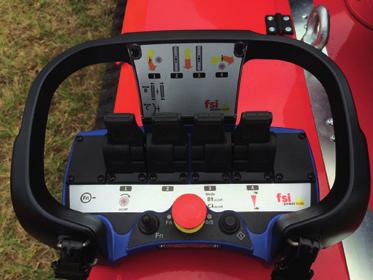 Nagyon biztonságos; a vezérlőpulton lévő biztonsági kart be kell kapcsolni a vágófej indításához. Ikerkerék szett központi csavarral és traktor profilú 18 x 9,50-8 abroncsokkal.