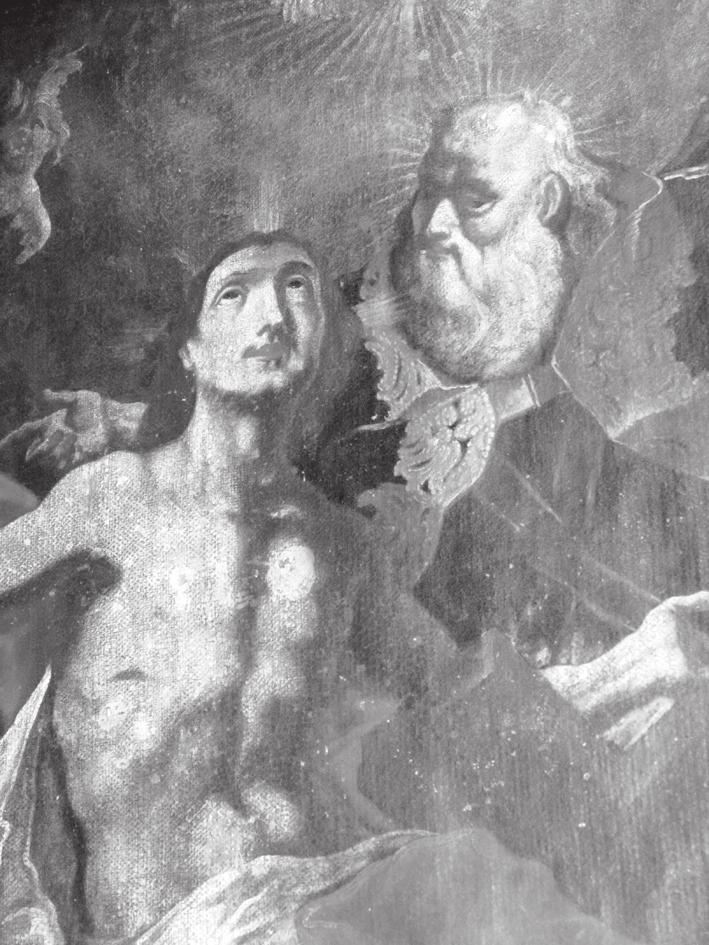 144 Szenzer-műhely: Szentháromság, 1740-es évek, a bácsújfalusi első plébániatemplom egykori főoltárképének részlete említik először, amikor mint még eszéki festő megtisztította a pécsi székesegyház