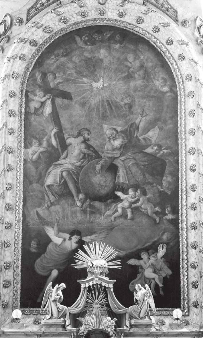 146 Kronovetter Pál: Szentháromság, 1784, a zombori Szentháromságtemplom főoltárképe nak köszönhetően a bajai ferences templom mellékoltárain hat alkotását azonosítottuk, s a nyolc refektóriumi