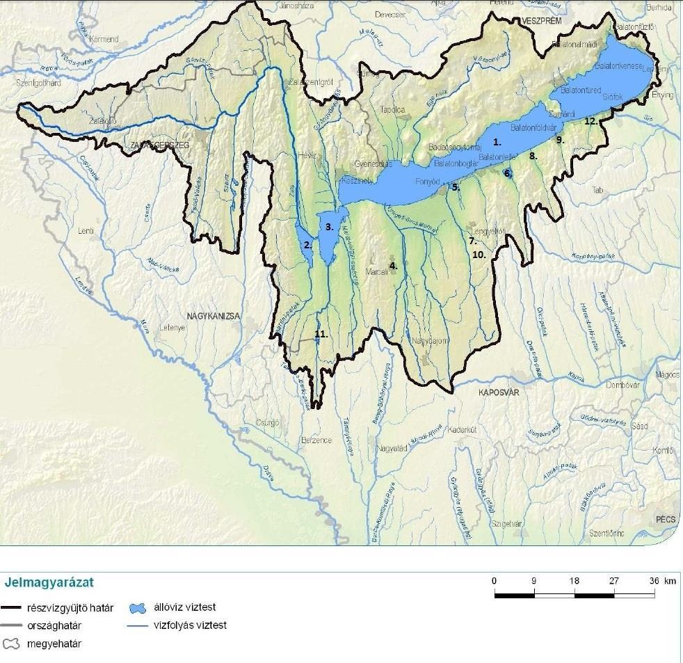 1. Balaton és vízrendszere (halgazdálkodási vízterület nagysága: 61 139 ha) Balaton és vízrendszere egyes víztestei: - a Balaton egész területe, - a Zala folyó a torkolattól a fenékpusztai vasúti