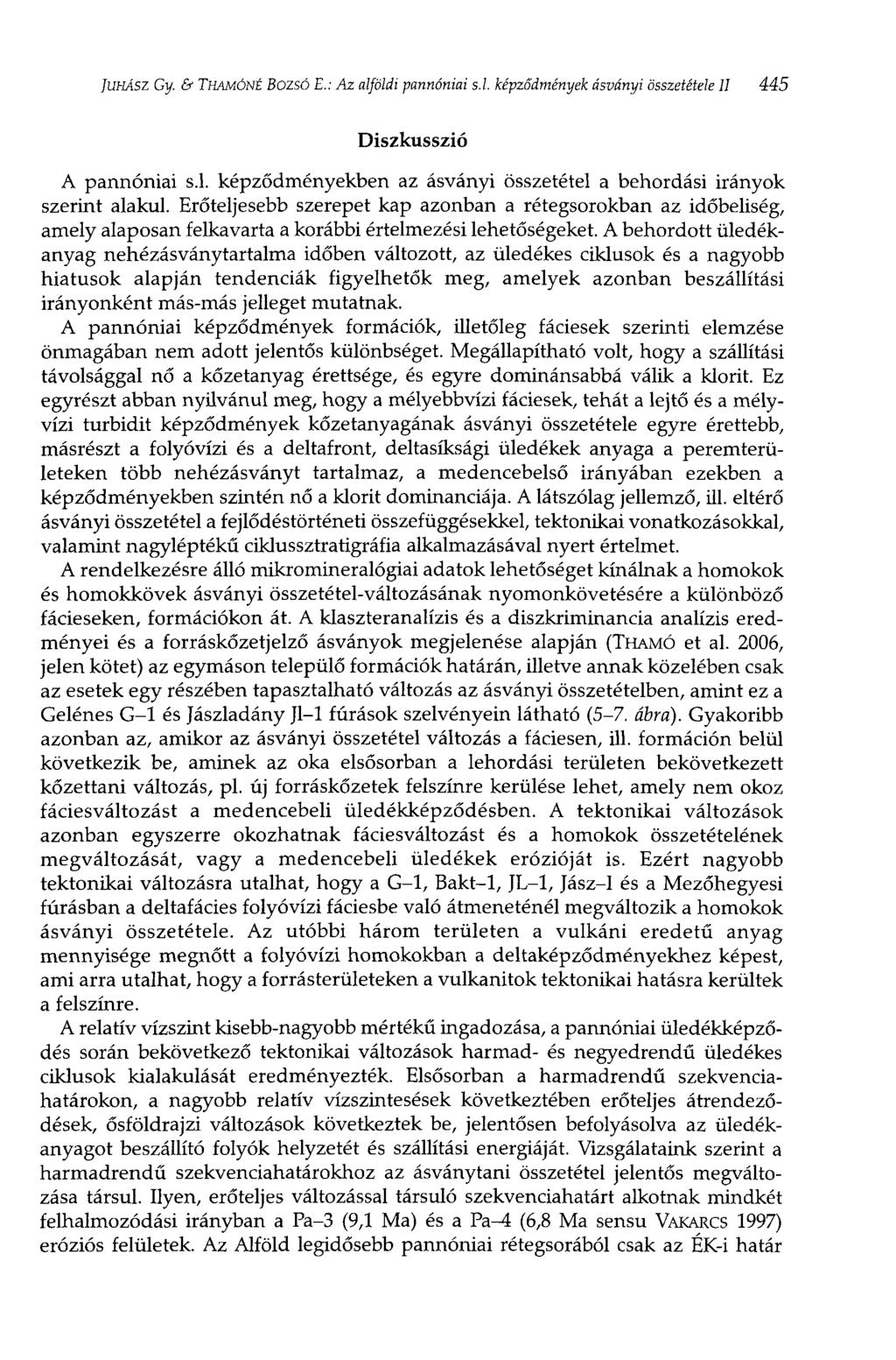 JUHÁSZ Gy. & THAMÓNÉ BOZSÓ E.: AZ alföldi pannóniai s.l. képződmények ásványi összetétele 11 445 Diszkusszió A pannóniai s.l. képződményekben az ásványi összetétel a behordási irányok szerint alakul.