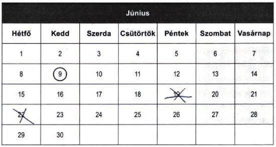 [A 19-en lévő X át van húzva.] 1-es kód: 6-os kód: Részlegesen jó válasznak tekintjük, ha a tanuló helyesen határozta meg és leírta, hogy a 10.