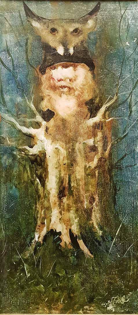 164. tétel SZÁSZ ENDRE ( 1926-2003 ) Totem 48 x 32 cm Akril, papír Jelezve
