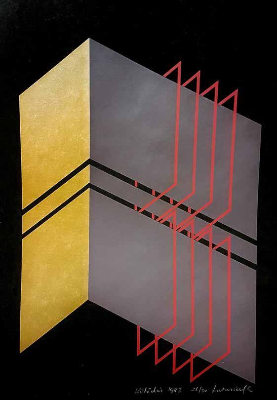 166. tétel LUKOVICZKY ENDRE ( 1939- ) Kötődés 50 x 35 cm Szitanyomat,