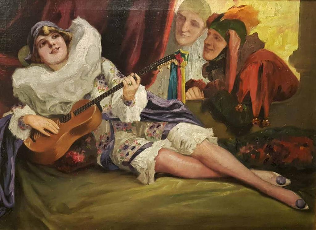 174. tétel GEIGER RICHÁRD ( 1870-1945 ) Gitározó lány 75 x 102 cm