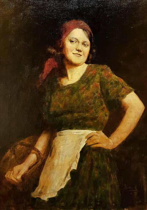 177. tétel GLATTER ÁRMIN ( 1861-1933 ) Piros kendős parasztlány 70 x 50 cm Olaj,
