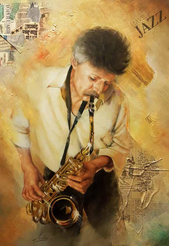 184. tétel SZEPESI ANDOR Saxofon solo 70 x 50 cm Vegyes
