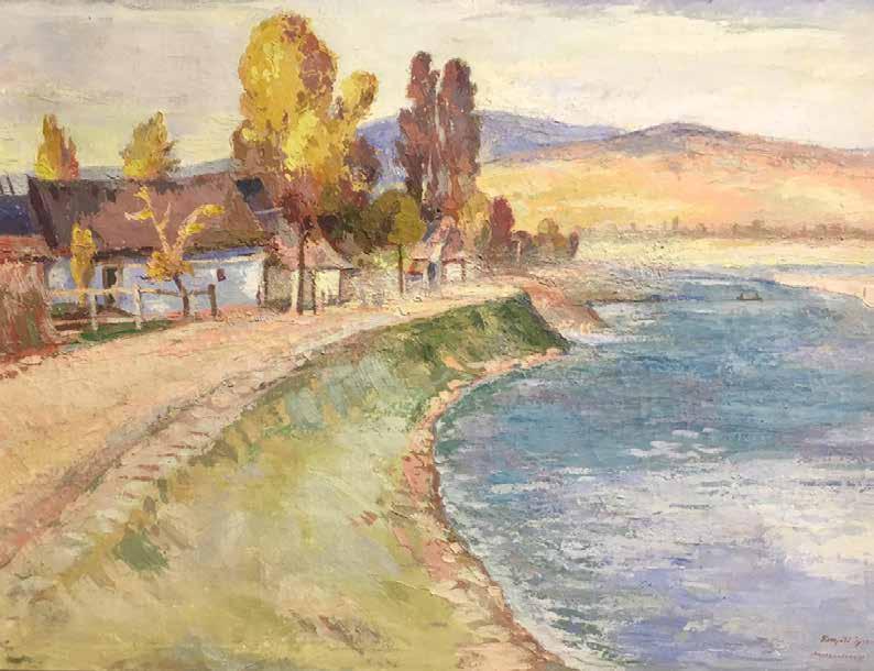 208. tétel KOMJÁTI VANYERKA GYULA ( 1894-1958 ) Folyópart házakkal 60 x