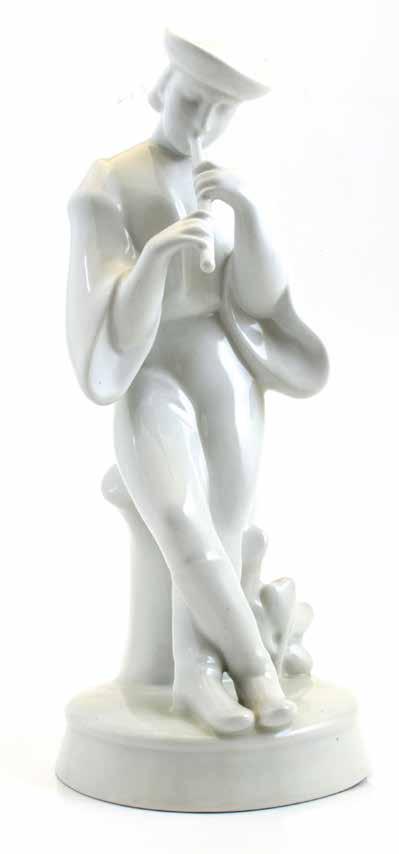 277. tétel ZSOLNAY FIGURA Furulyázó juhász Fehérmázas porcelán. Magasság: 26 cm Kikiáltási ár: 5.000 Ft 278.