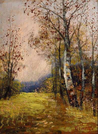 25. tétel WENNER JELZÉSSEL Tavaszi erdő nyírfákkal 21x16 cm