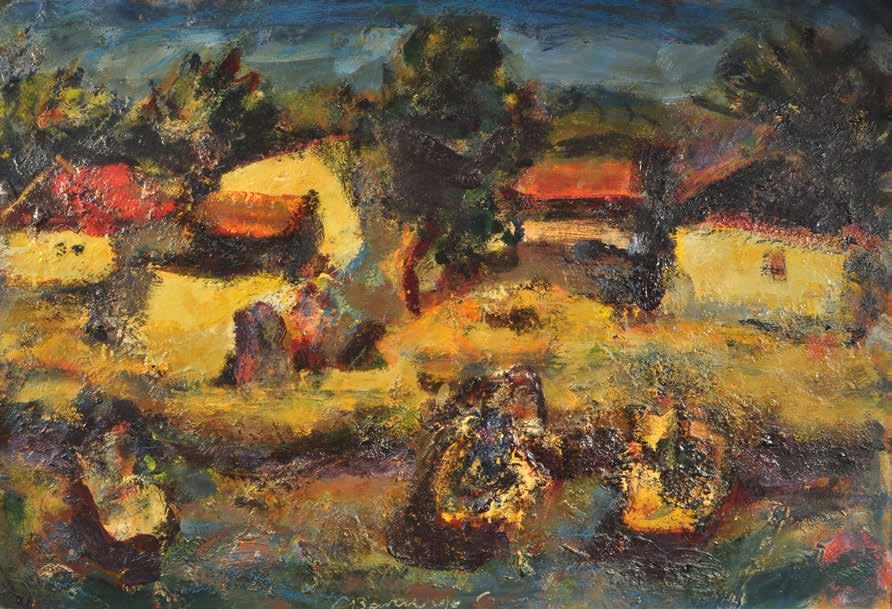93. tétel UDVARY PÁL ( 1900-1987 ) Városszéli táj 35 x 47 cm