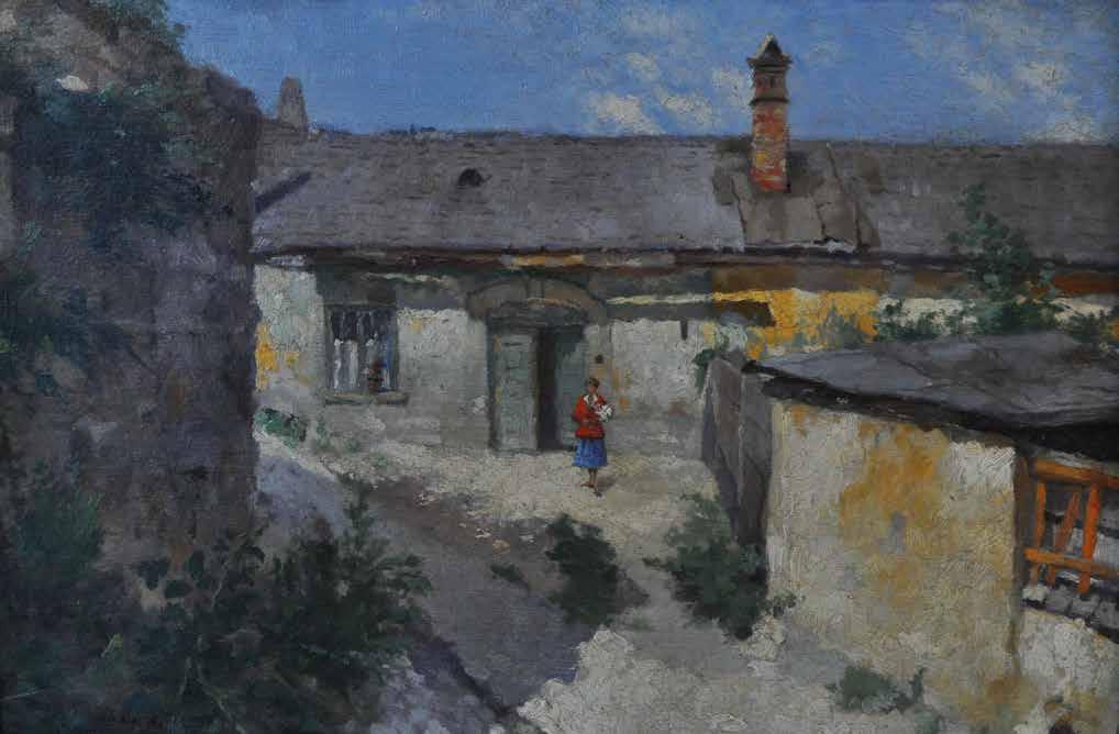 109. tétel SZÁNTHÓ IMRE ( 1925-1998 ) Falu két templomtoronnyal 30 x 13,5 cm