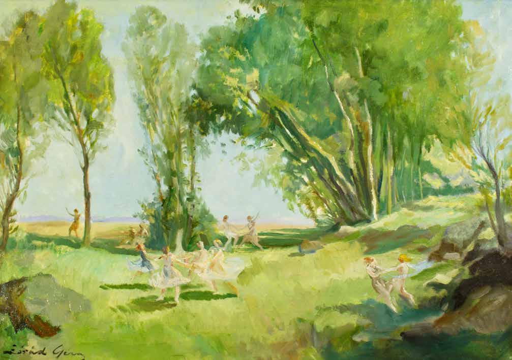 137. tétel KARÁCSONYI JELZÉSSEL Táj ciprusokkal 19 x 23 cm