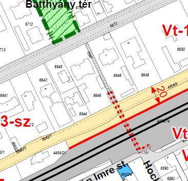 2. számú módosítás Hatályos szabályozás: A 6646 hrsz-ú, önkormányzati tulajdonú és a 6648 hrsz-ú ingatlan Vt-13a-sz jelű építési övezetbe sorolt, az ingatlanokat magában foglaló - Vt-13-sz jelű