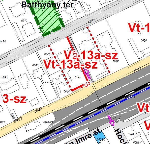 Az Indóház utca és a Battyány Lajos utca közötti gyalogos forgalmat, valamint a felüljáró gyalogos forgalmát szolgáló 6647 hrsz-ú földrészlet, Hock János köz szélességét a szabályozási terv 3
