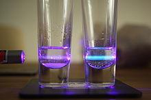 Kinint kioltjuk klorid ionnal. Nem fog fluoreszkálni a minta. Kinin fluoreszcenciája kéken világít 1.