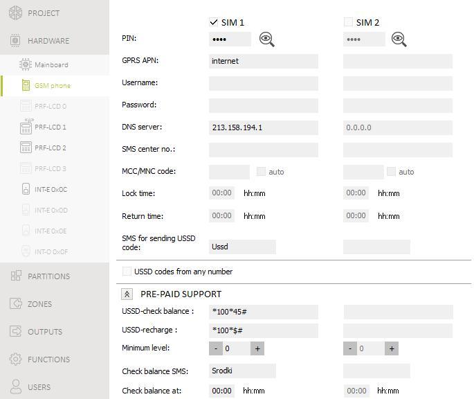 SATEL PERFECTA 19 9. ábra GSM telefon fül. GPRS APN [613.APN / 623.APN] GPRS Internetcsatlakozás hozzáférési pontjának neve. Felhasználónév [614.USR / 624.