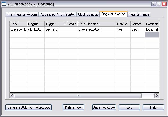 SCL Workbook: Register Injection Tab A Register Injection fül engedélyezi az értékek file-ból történő betöltését regiszterbe.ebben az esetben a waves.