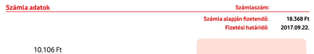 A számlán látható információk (első oldal) A két legfontosabb információ a számláról: a Számla alapján ténylegesen fizetendő összeg és a Fizetési határidő.