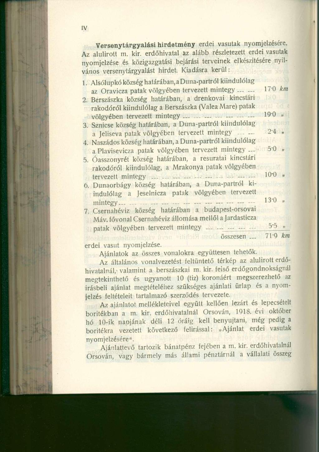 Versenytárgyalási hirdetmény erdei vasutak nyomjelzésére. Az alulírott m. kir.