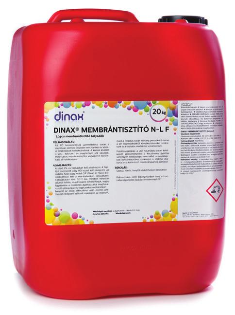 Kiszerelés: 5 kg DINAX MEMBRÁNTISZTÍTÓ N-L F lúgos membrántisztító folyadék Reverz ozmózis membránok időszakos lúgos tisztítására, önállóan, vagy a DINAX MEMB- RÁNTISZTÍTÓ LÚGOS P vel illetve a DINAX