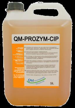 QM PROZYM-CIP enzimatikus felülettisztító A QM-PROZYM-CIP egy enzimatikus tisztítószer készítmény, amelyet ipari berendezések felületének és padlófelületek CIP módszerrel történő tisztítására