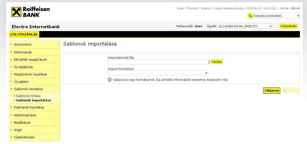 6.4 Sablonok importálása Már meglévő sablonjait importálhatja az Electra rendszerbe. 1.