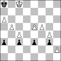 Az önvonalzáró sötét gyalogok kiütésének sorrendje határozza meg a huszár útját a mattadó mezőig. K17 Ányos László Diagrammes 2009 #2 10+9 1.