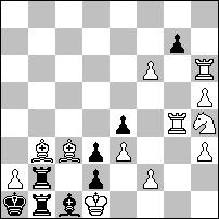 .f3 exf3 3. c4 Kxa2 4. a4#. Sötét gyalogkereszt. K23 Miodrag Mladenović The Problemist 1997 #2 11+5 1.dxb7? [2. b~#]; 1 Ke8 2.