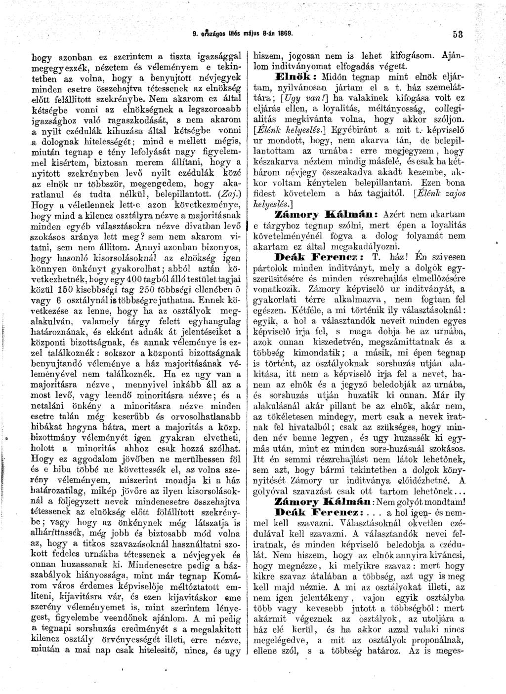 9. otlzágos ülés május 8-án 1869.