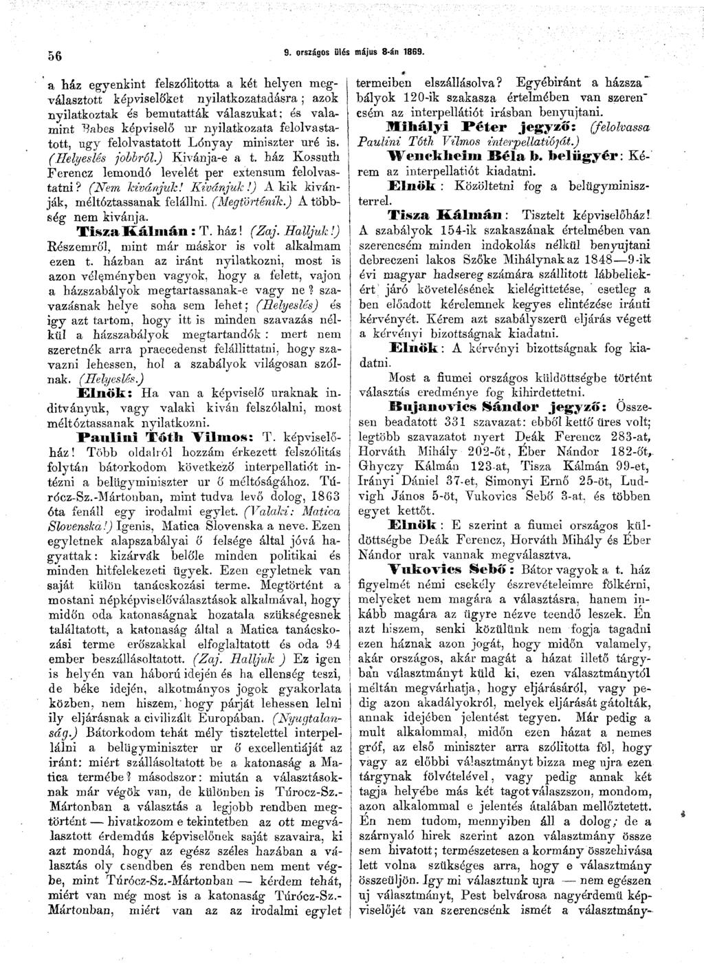 56 9. országos ülés május 8-án 1869.