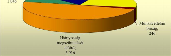E határozatokban foglalt intézkedések közül 11 975 munkabiztonsági jellegű, 5 910 intézkedés munkaegészségügyi és 26 860 intézkedés munkavédelmi* tárgyú volt.