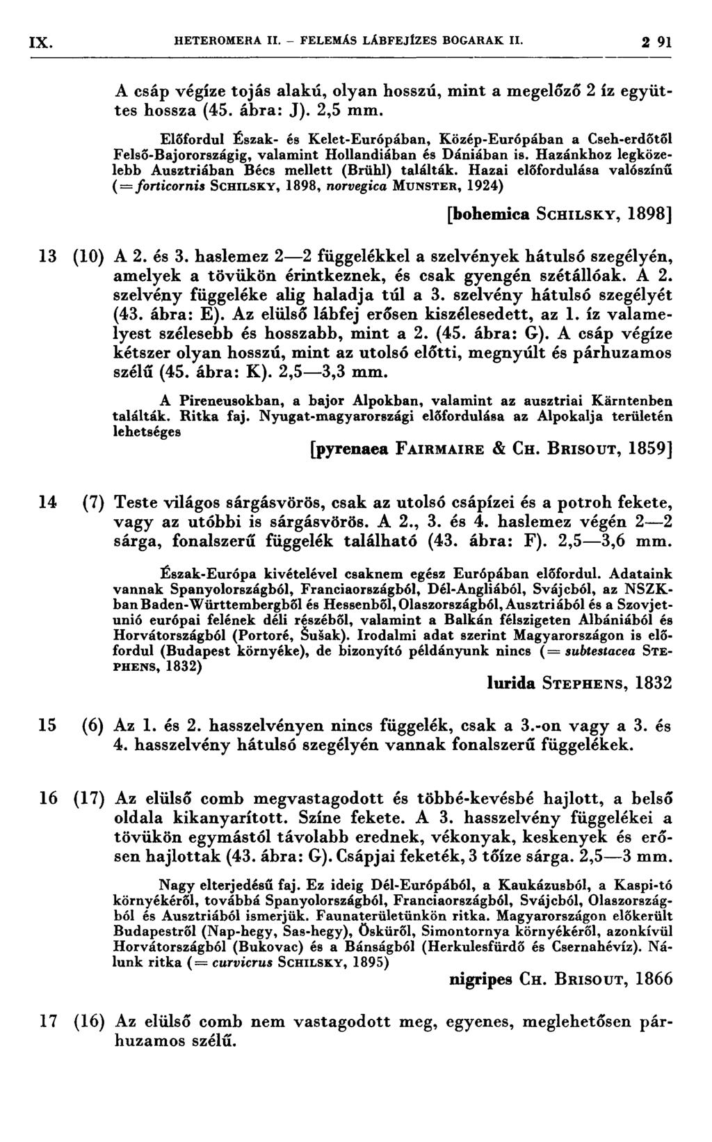 IX. HETEROMERA 11. z FELEMÁS LÁBFEJÍZES BOGARAK 11. 2 91.»ııI.Í7 7 7 7* ' í ' ' ' "" A csáp végíze tojás alakú, olyan hosszú, mint a megelőző 2 íz együttes hossza (45. ábra: J). 2,5 mm.