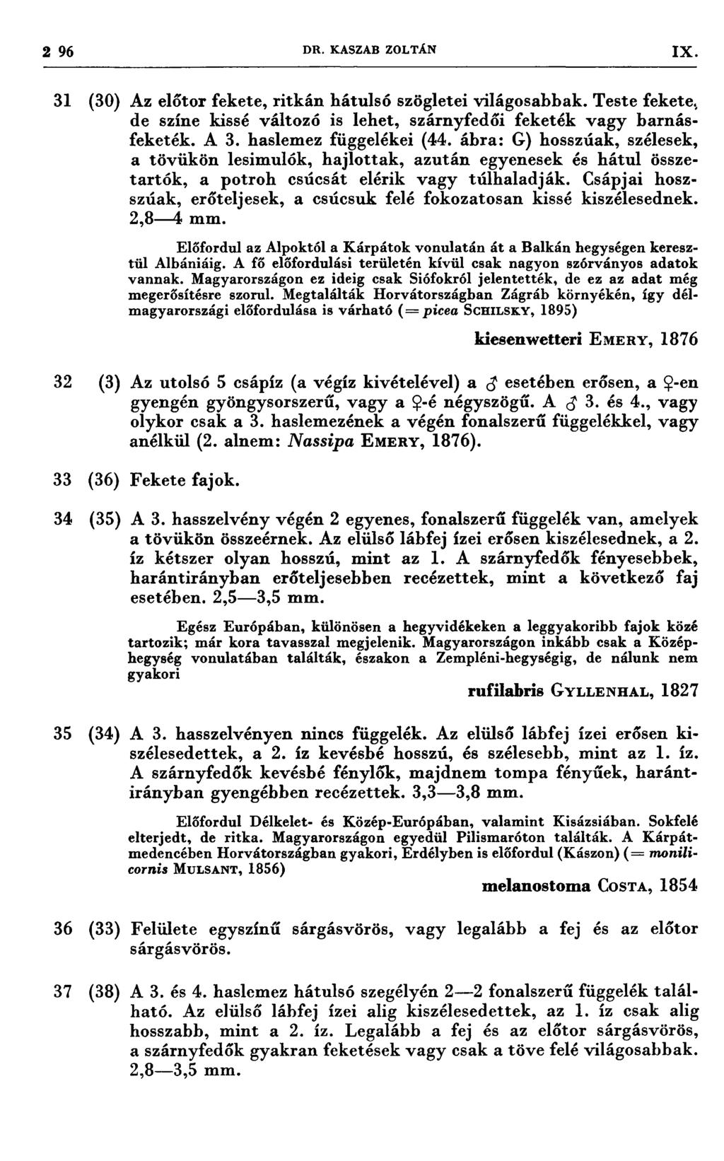 2 96 DR. KASZAB ZOLTÁN IX 31 (30) Az előtor fekete, ritkán hátulsó szögletei világosabbak. Teste fekete, de színe kissé változó is lehet, szárnyfedői feketék vagy barnásfeketék. A 3.