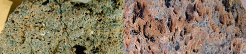 9-10. kép A horzsaköves perlit makro (az illó vándorlás irányára merőleges és párhuzamos metszetben(a) és mikroszkópi (b) fotói a, b, A legjobban felfújt rész az extrúzív test felső részén alakult ki
